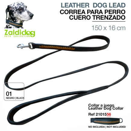 PERRO CORREA CUERO TRENZADO 150cm X 16mm DL010 NEGRO