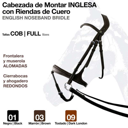CABEZADA MONTAR INGLESA RIENDA CUERO