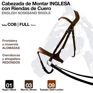 CABEZADA MONTAR INGLESA RIENDA CUERO