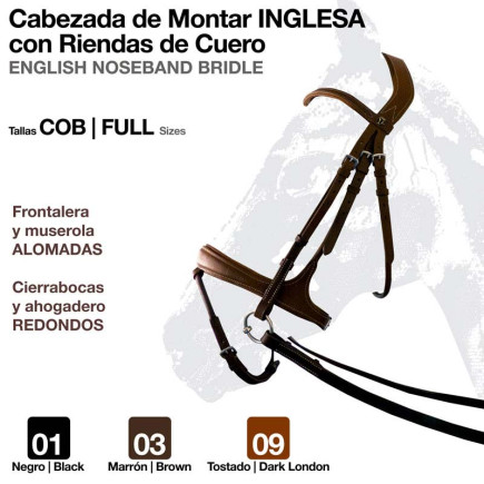 CABEZADA MONTAR INGLESA RIENDA CUERO