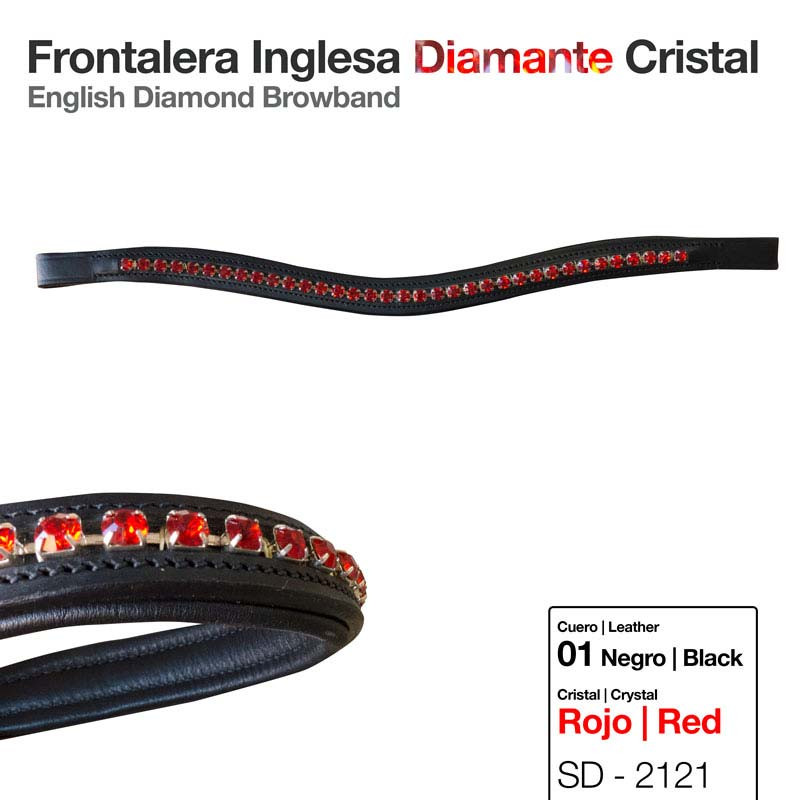 FRONTALERA INGLESA DIAMANTE CRISTAL ROJO NEGRO