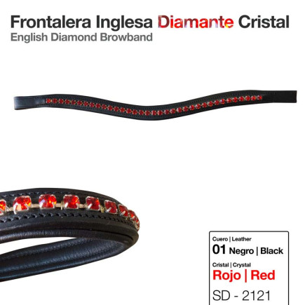 FRONTALERA INGLESA DIAMANTE CRISTAL ROJO NEGRO