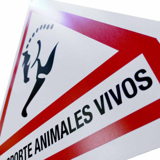 PLACA AVISO TRANSPORTE ANIMALES VIVOS