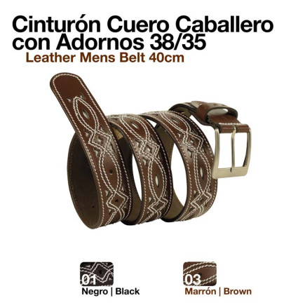 CINTURÓN CUERO CABALLERO C/ADORNOS 38/35