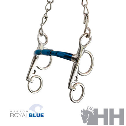 BOCADO SEFTON ROYAL BLUE PELHAM EMBOCADURA RECTA GIRATORIA CON ARCO