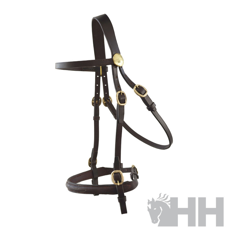CABEZADA INGLESA HH TESSA ALOMADA HEBILLAS DORADAS SIN CIERRABOCAS RIENDAS LISAS